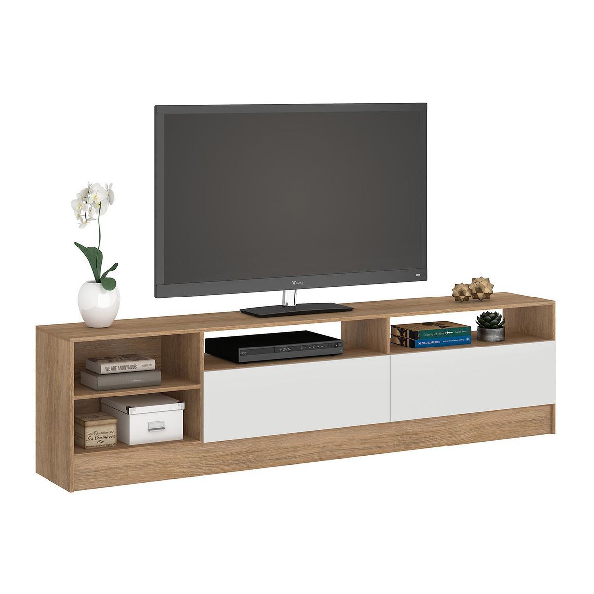 VEKKAHOME - Rack TV 75 " Moyan Café/Blanco 180x46.5x30 cm