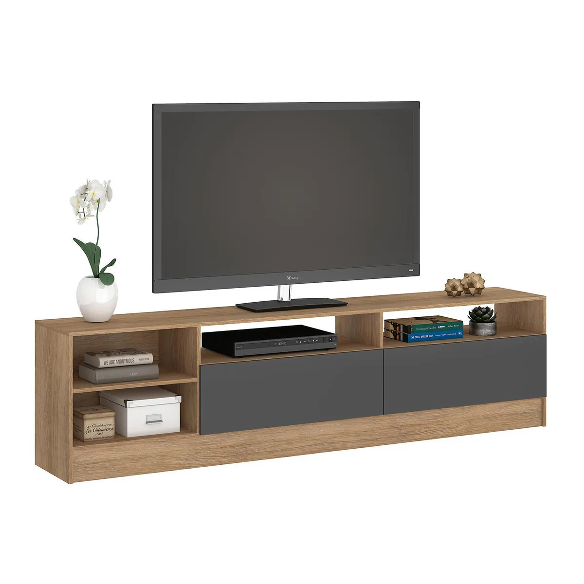 VEKKAHOME - Mueble TV 75 " Moyan Café/Negro 180x46.5x30 cm