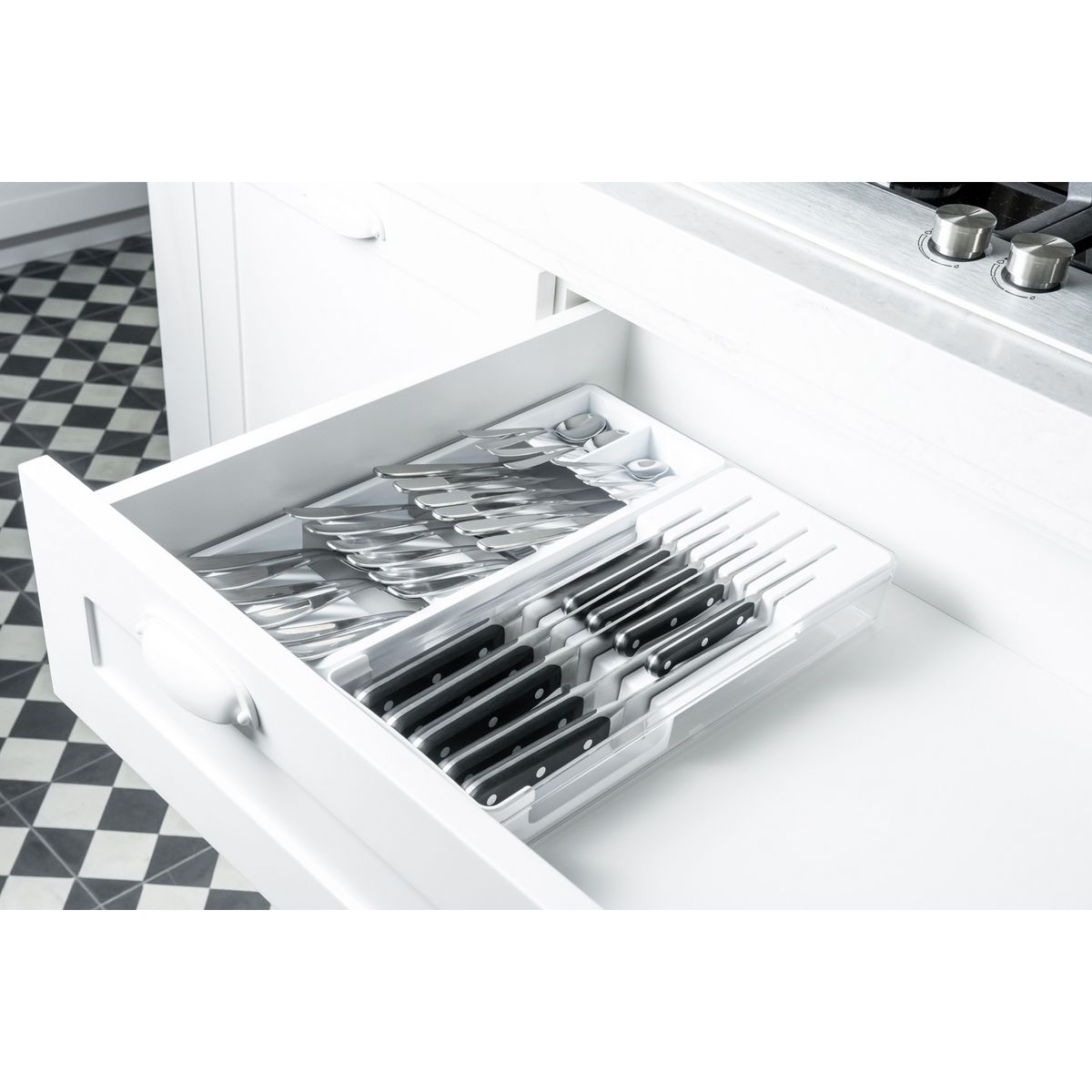 OU - Organizador cuchillos y cubiertos blanco