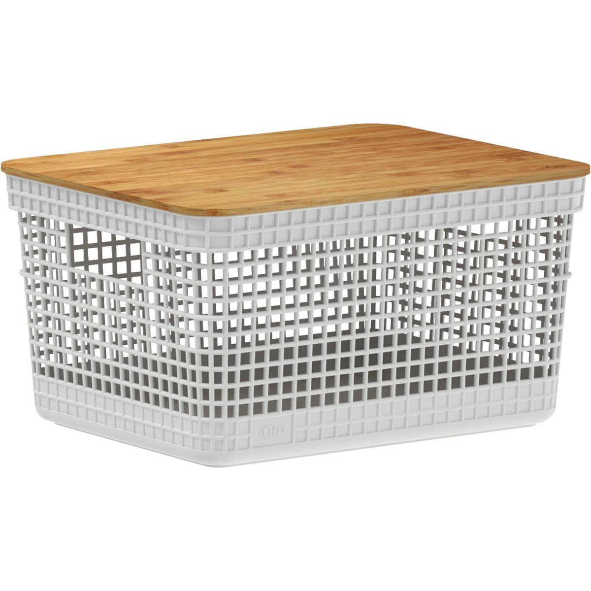 OU - Cesta Grid tapa bambú 8 l blanco