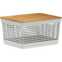 OU - Cesta Grid tapa bambú 8 l blanco