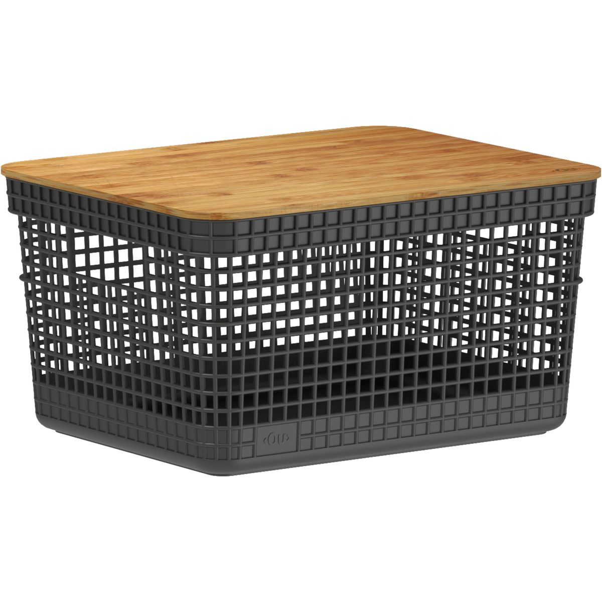 OU - Cesta Grid tapa bambú 8 l negro