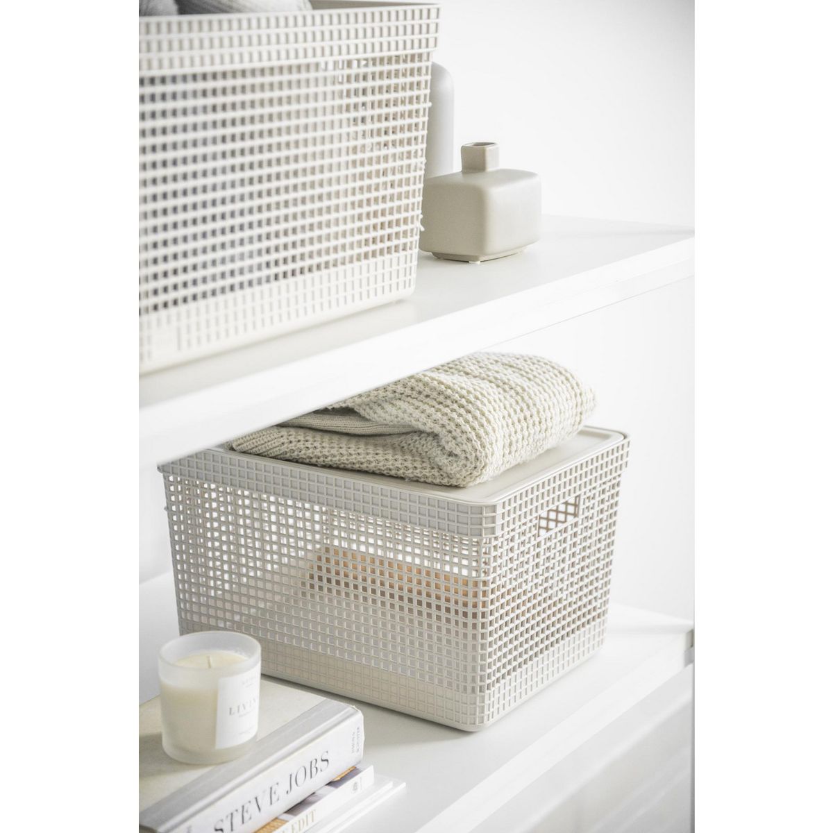 OU - Cesta Grid con tapa 20 l blanco