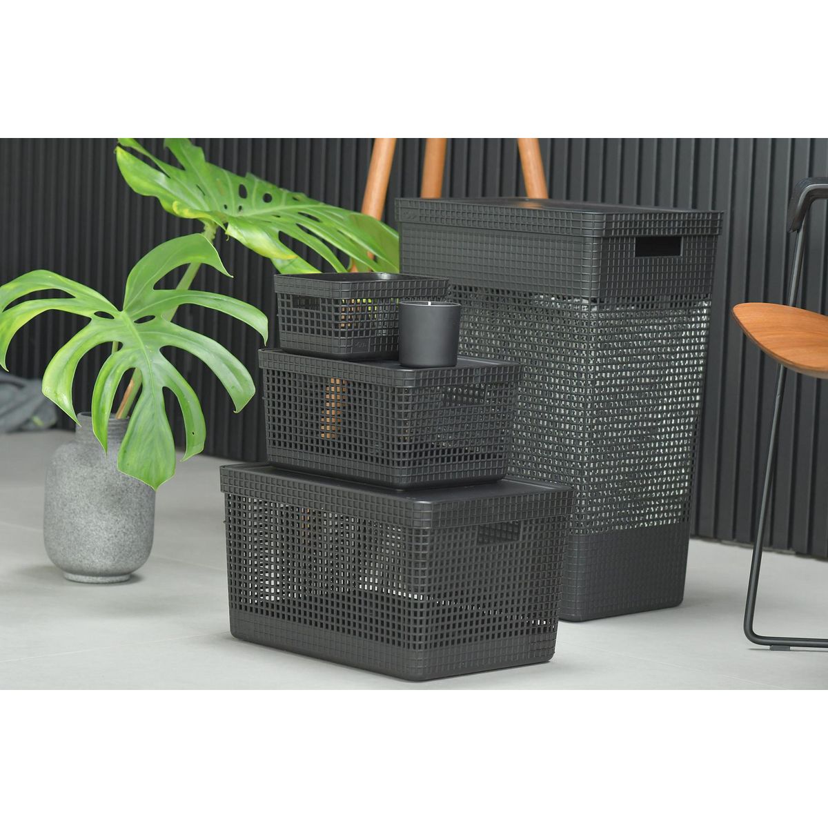 OU - Cesta Grid con tapa 20 l negro