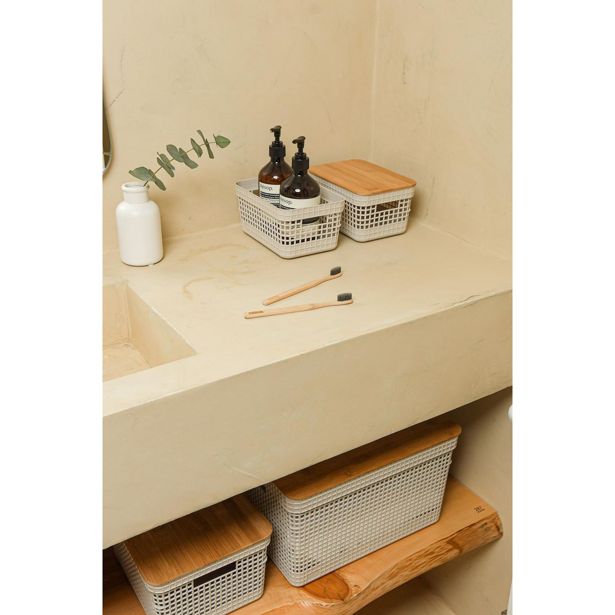 OU - Cesta Grid bambú 2.5 l blanco