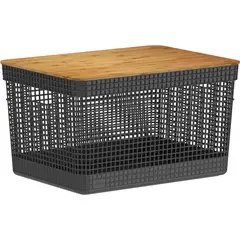 OU - Cesta Grid tapa bambú 20 l negro