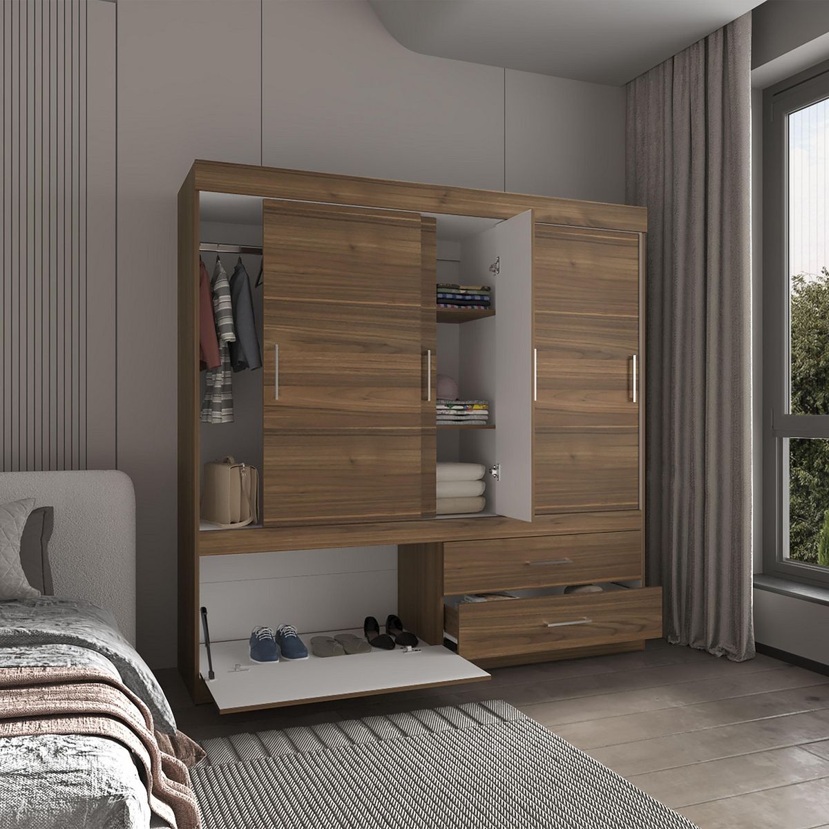 TUHOME - Clóset Allegro 4 Puerta(s) 2 Cajón(es) 5 Repisa(s) 180x180x70.9 cm Gales