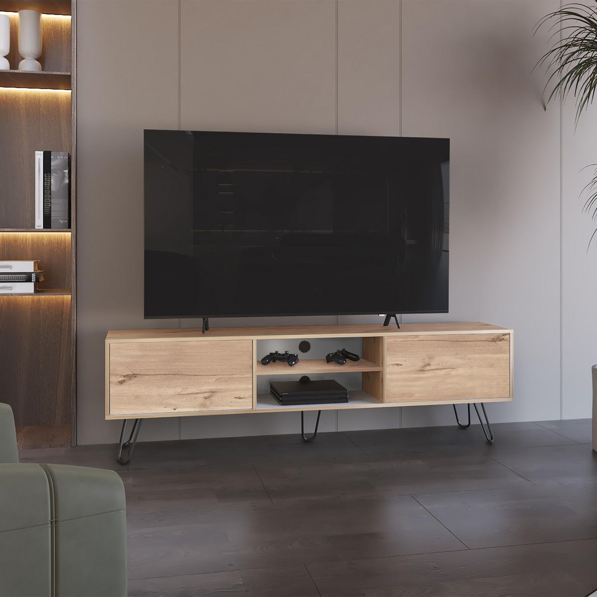 TUHOME - Rack TV 80 " Vassel Duna y blanco 180x51.9x35 cm