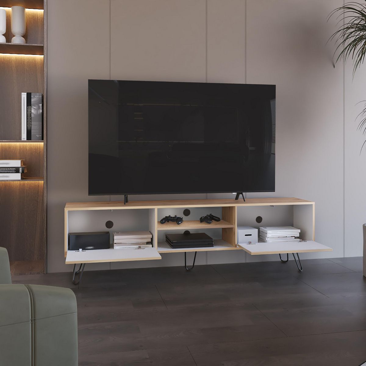 TUHOME - Rack TV 80 " Vassel Duna y blanco 180x51.9x35 cm