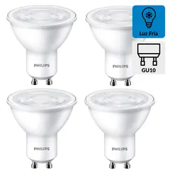 PHILIPS - Pack 4 Ampolletas Led Ecohome 4.6 W GU10 410 lm Luz Fría