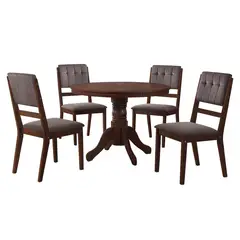 JUST HOME COLLECTION - Juego de comedor Rodas 4 Sillas Mesa Redonda 103x76x103 cm Café