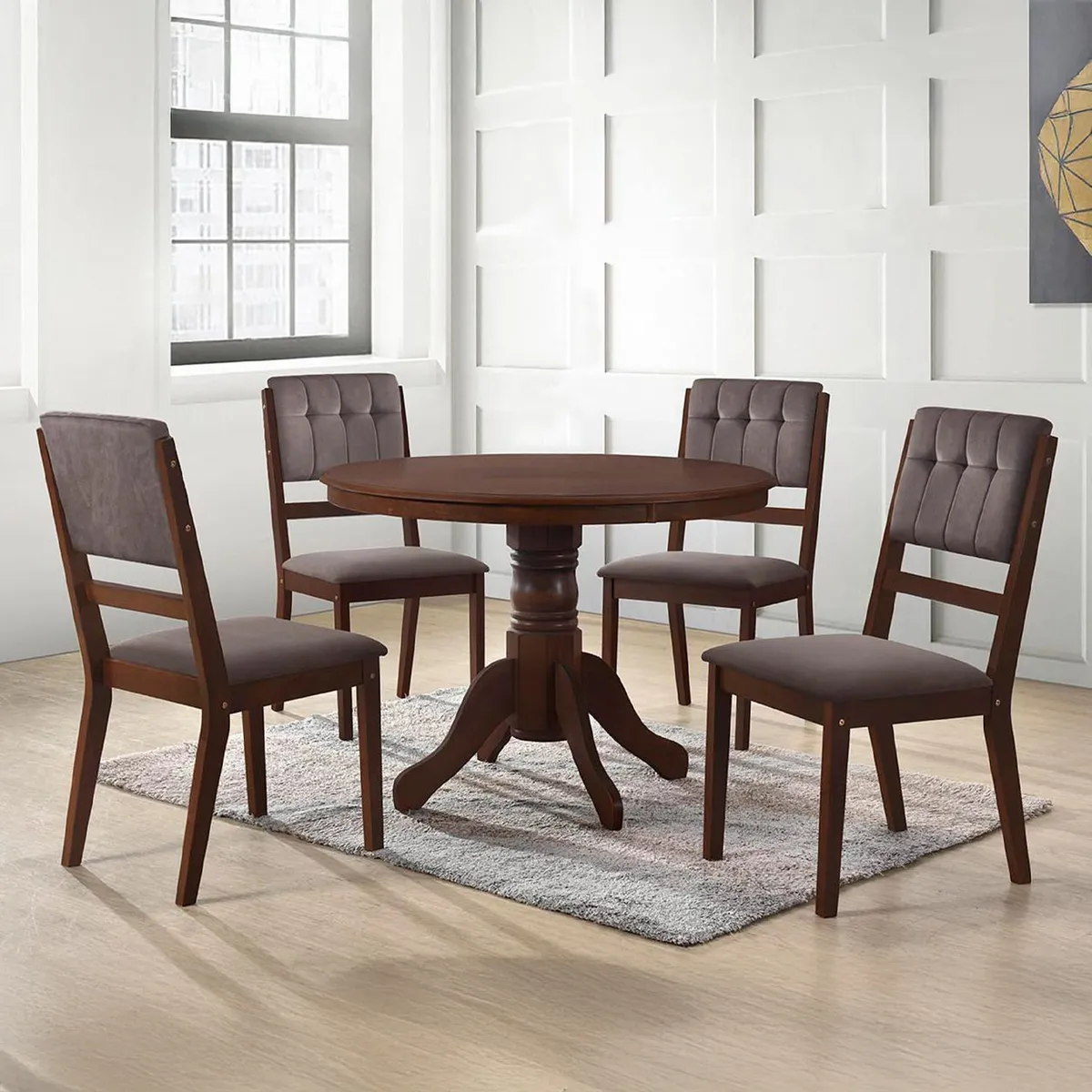 JUST HOME COLLECTION - Juego de comedor Rodas 4 Sillas Mesa Redonda 103x76x103 cm Café