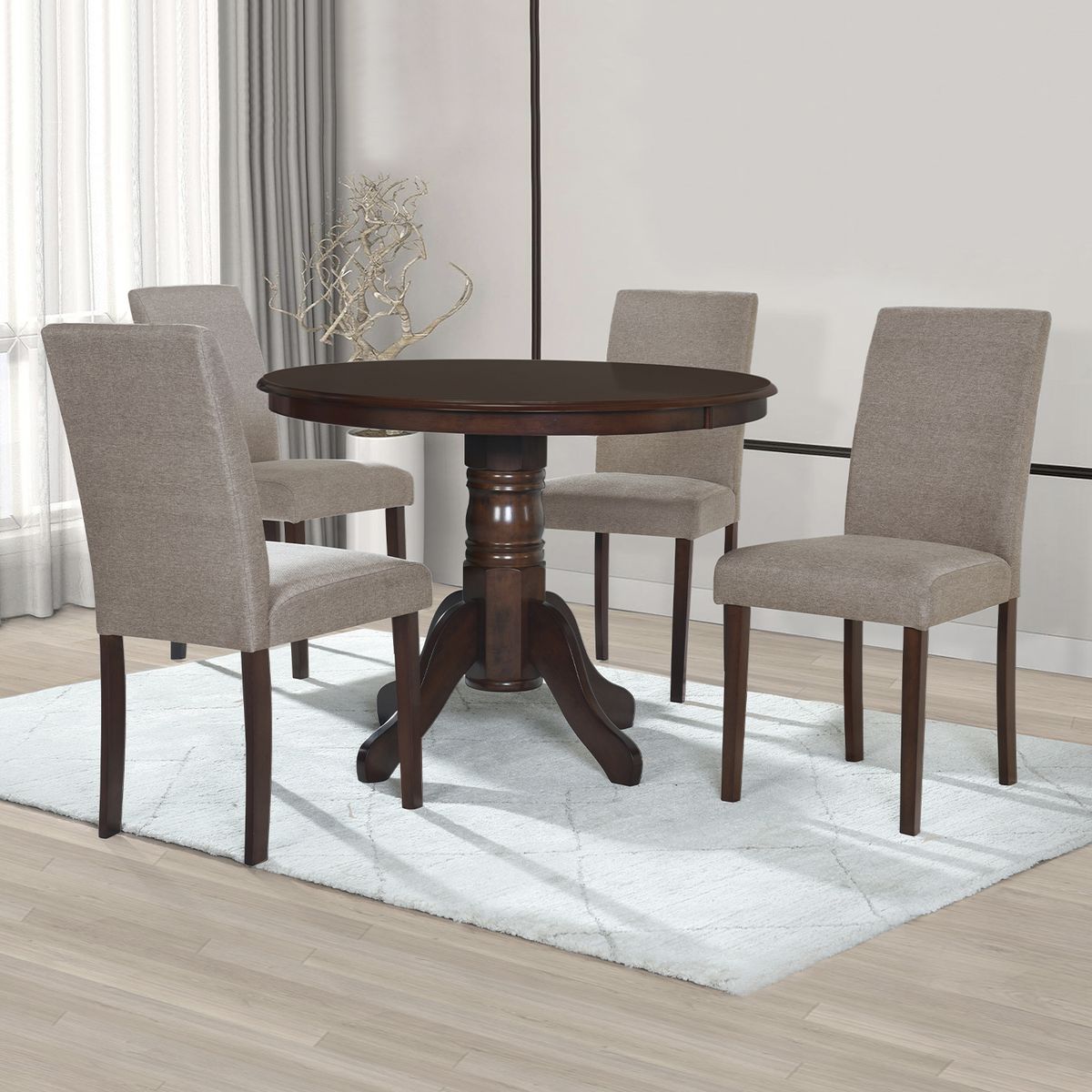JUST HOME COLLECTION - Juego de comedor Phuket 4 Sillas Mesa Redonda 103x76x103 cm Café