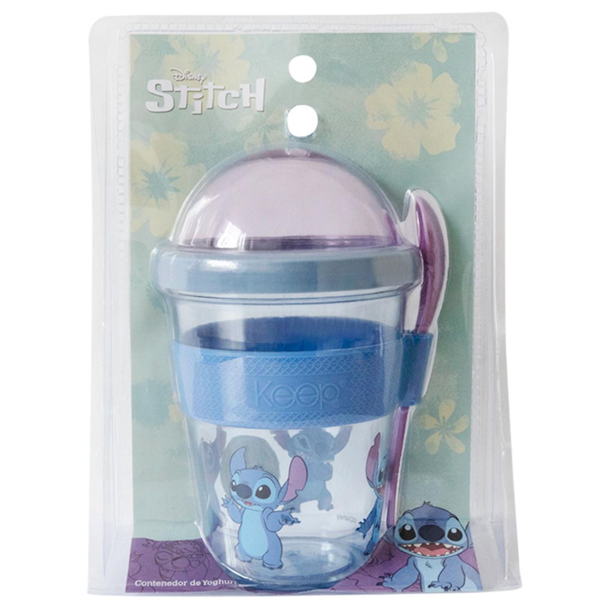 DISNEY - Vaso Yogurt Infantil Disney Stitch con Tapa y Cuchara 450 ml