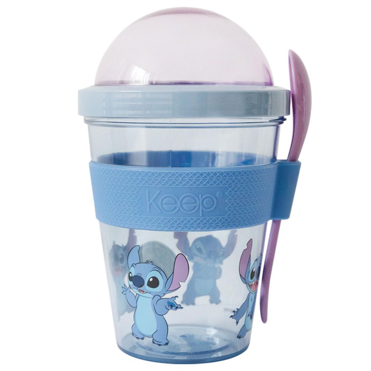 DISNEY - Vaso Yogurt Infantil Disney Stitch con Tapa y Cuchara 450 ml