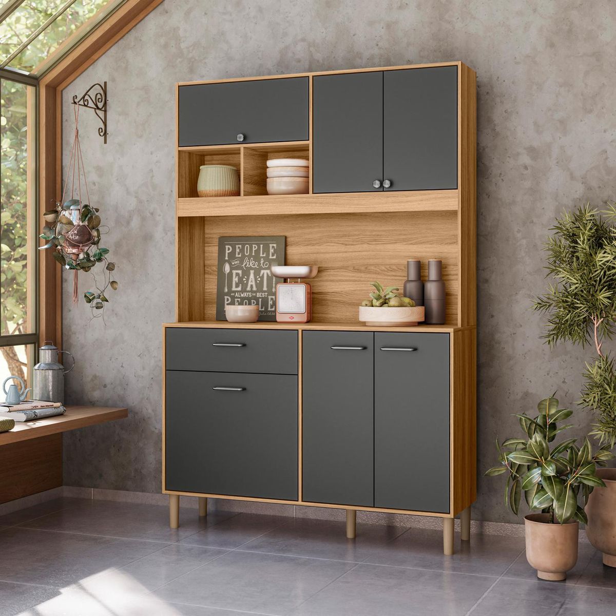 VEKKAHOME - Mueble Cocina Erva 120x184x38,5 cm Gris