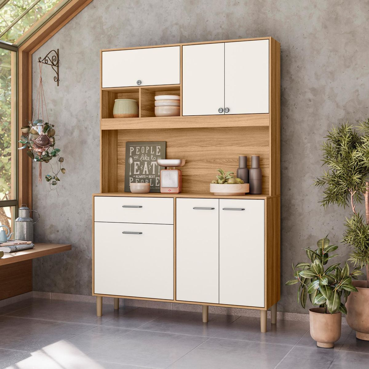 VEKKAHOME - Mueble Cocina Erva 120x38,5x184 cm Blanco