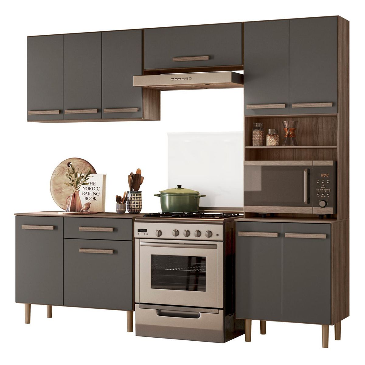 VEKKAHOME - Mueble Cocina Lemon 222,1x43x200 cm Gris