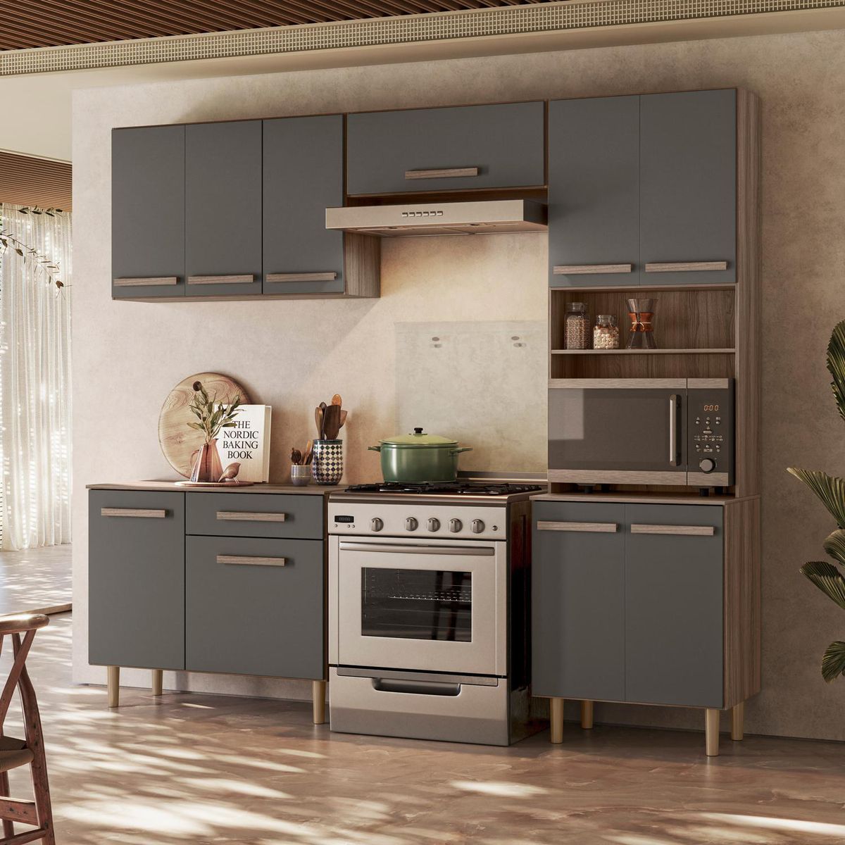 VEKKAHOME - Mueble Cocina Lemon 222,1x43x200 cm Gris