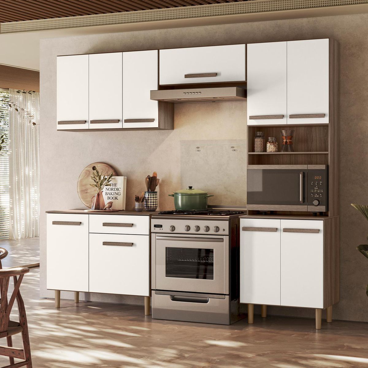 VEKKAHOME - Mueble Cocina Lemon 222,1x43x200 cm Blanco
