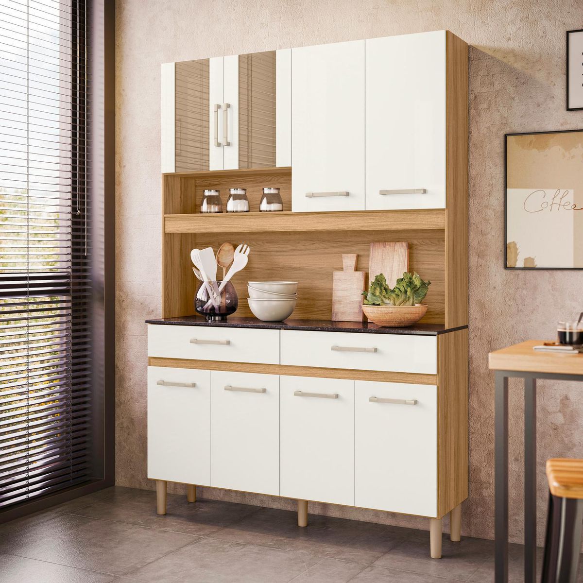 VEKKAHOME - Mueble Cocina Bari 122 x 35,5 x184 cm Blanco