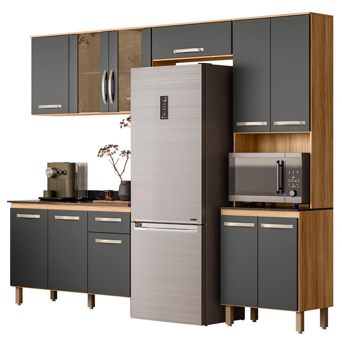 VEKKAHOME - Mueble Cocina Fit 261,2 x 43 x 208,5 cm Gris