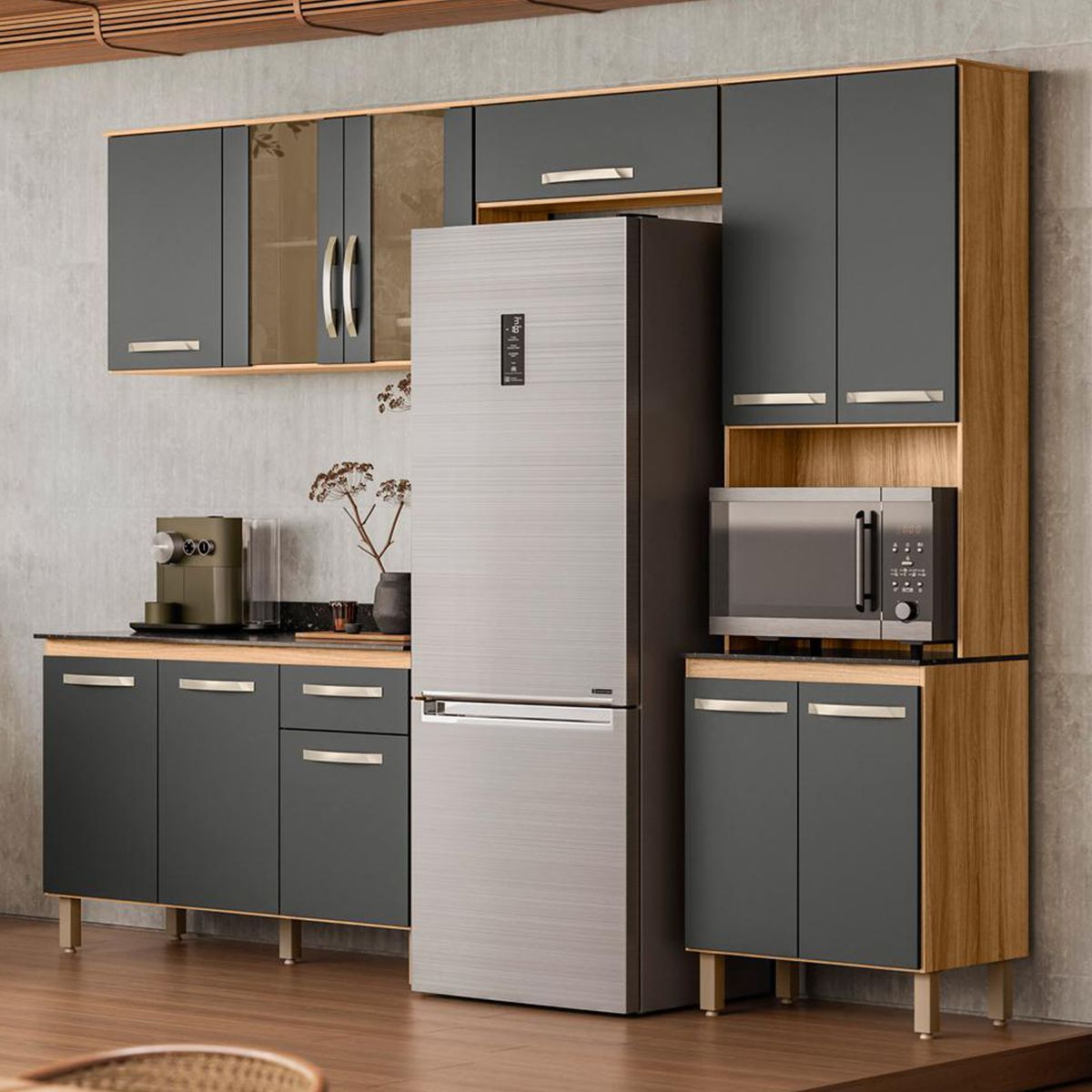 VEKKAHOME - Mueble Cocina Fit 261,2 x 43 x 208,5 cm Gris