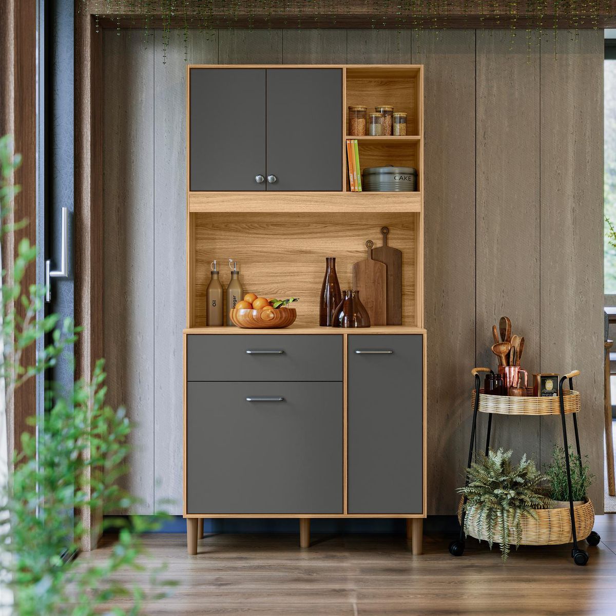 VEKKAHOME - Mueble Cocina Erva 90 x 38,5 x 184 cm Gris