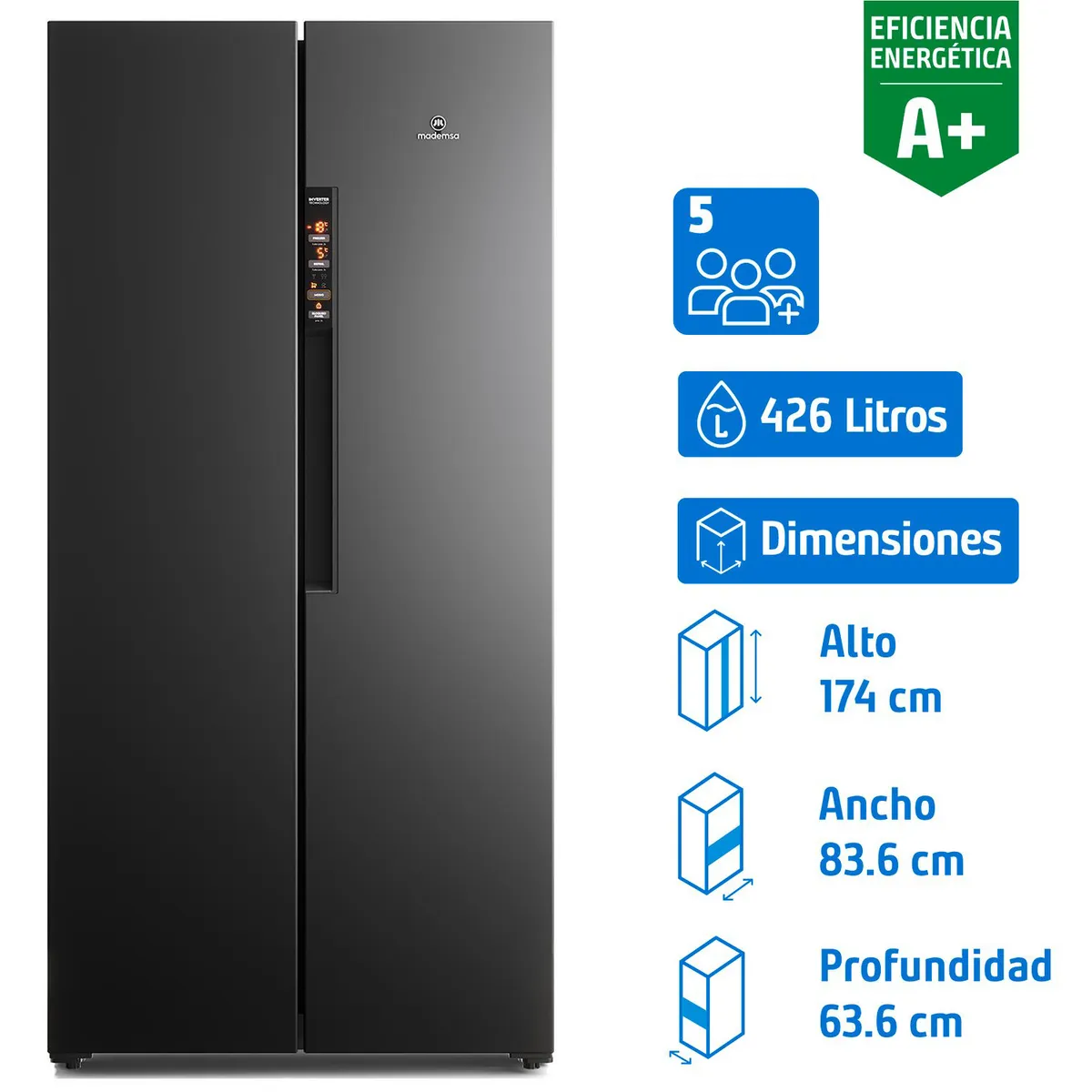 MADEMSA - Refrigerador Side by Side No Frost 426 Litros Negro MAS430B