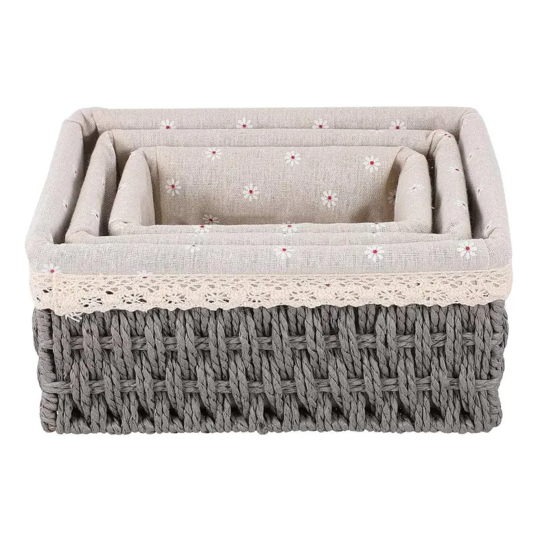 IMPORTADORA USA - Set 3 Canastos 26x12x20 cm 6.2 l Gris Blanco