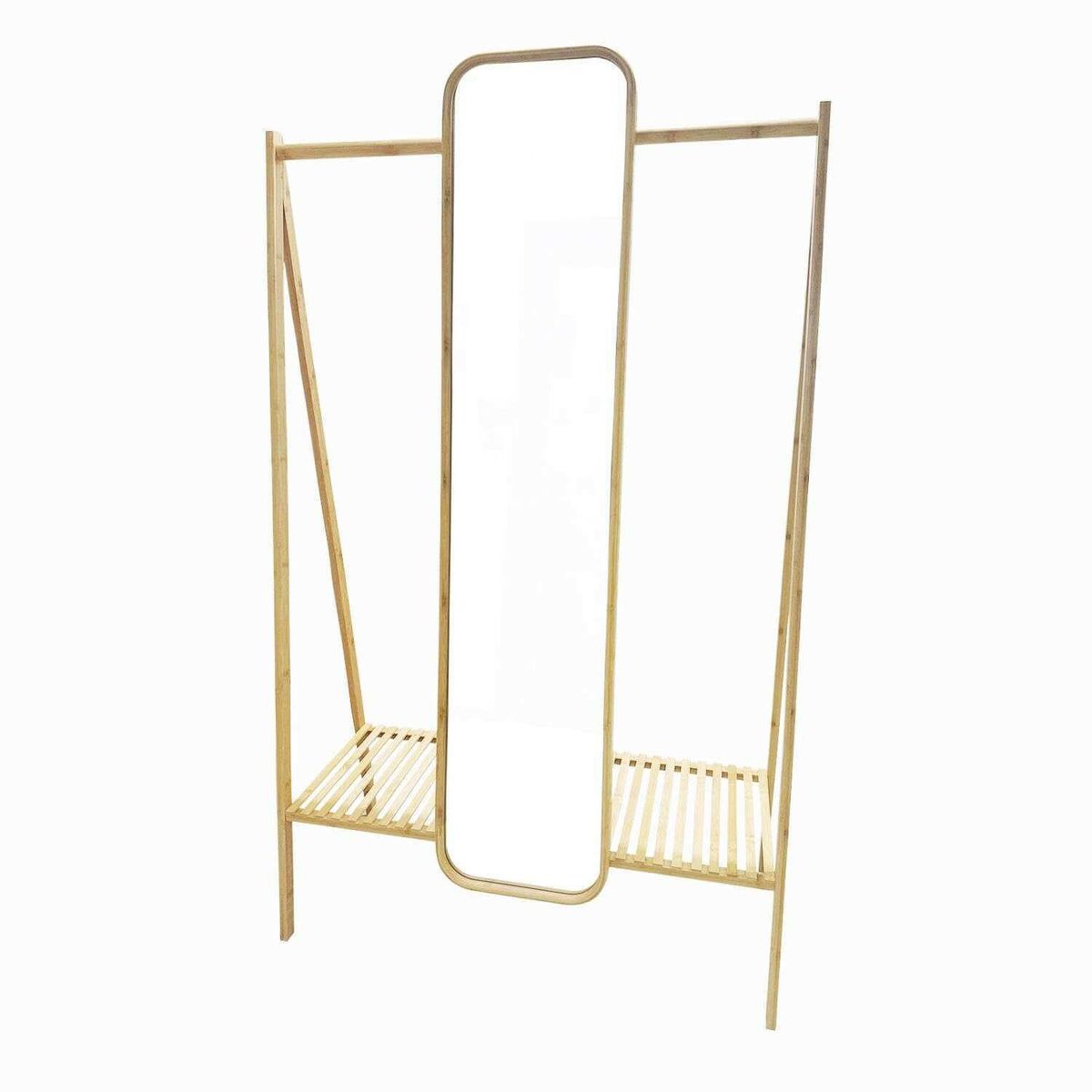 IMPORTADORA USA - Perchero Organizador de Ropa con Espejo Bambú Café