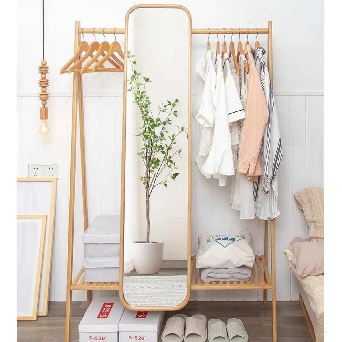 IMPORTADORA USA - Perchero Organizador de Ropa con Espejo Bambú Café