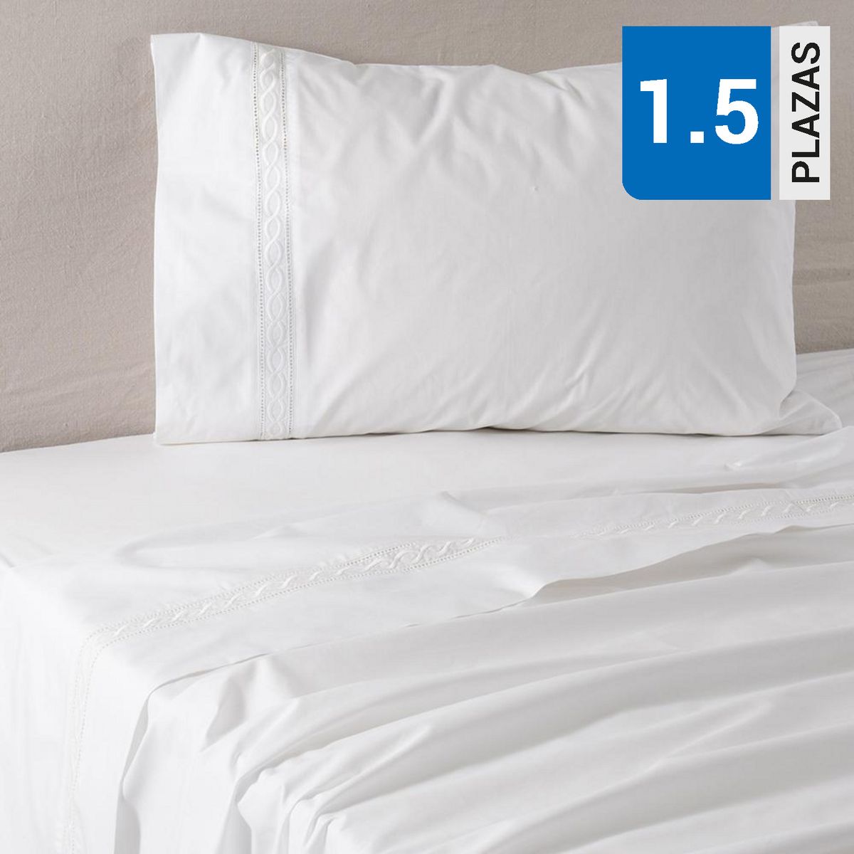 ALESSA - Sábana Cadena Poliéster Algodón 200 Hilos Blanco
