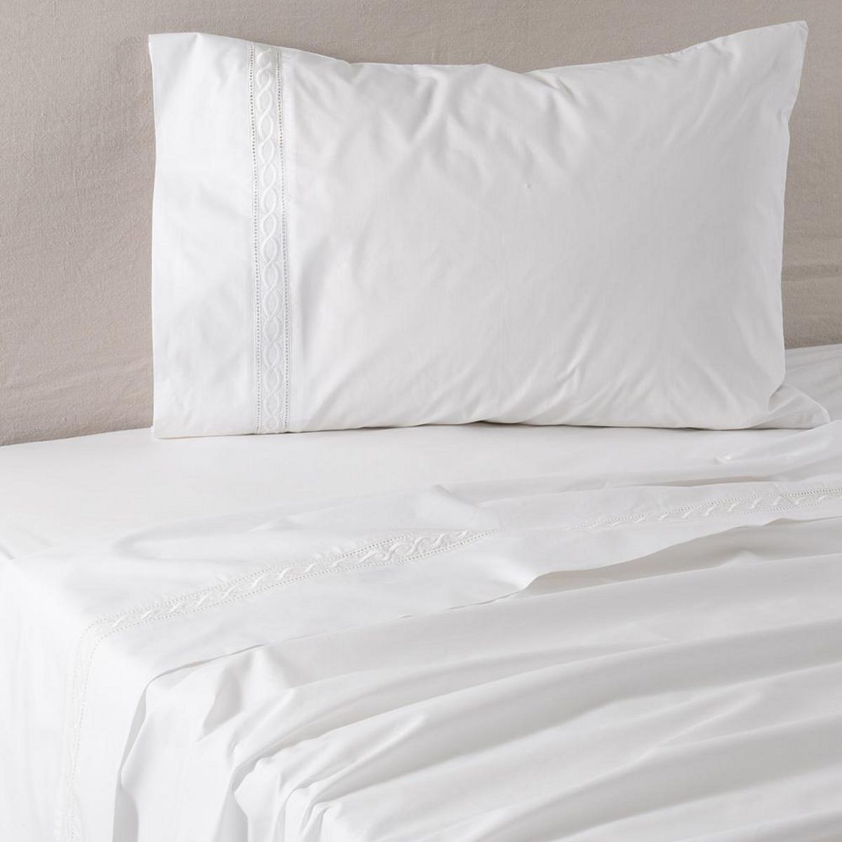 ALESSA - Sábana Cadena Poliéster Algodón 200 Hilos Blanco
