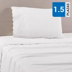 ALESSA - Sábana Bloom 1.5 plazas 100% algodón 200 Hilos Blanco