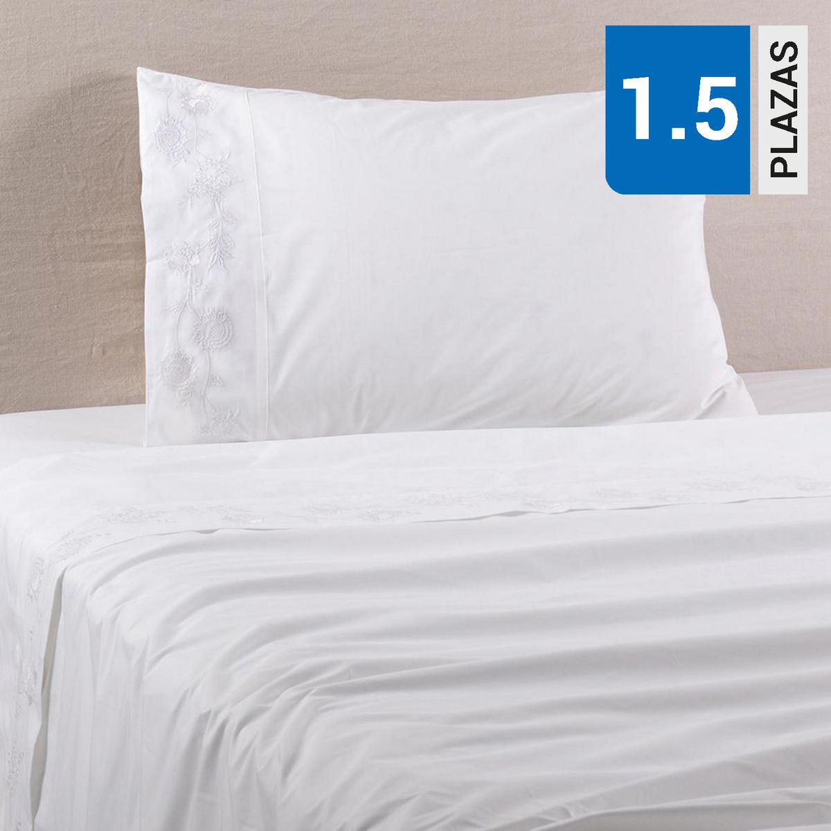 ALESSA - Sábana Flowers 1.5 plazas 200 Hilos Blanco