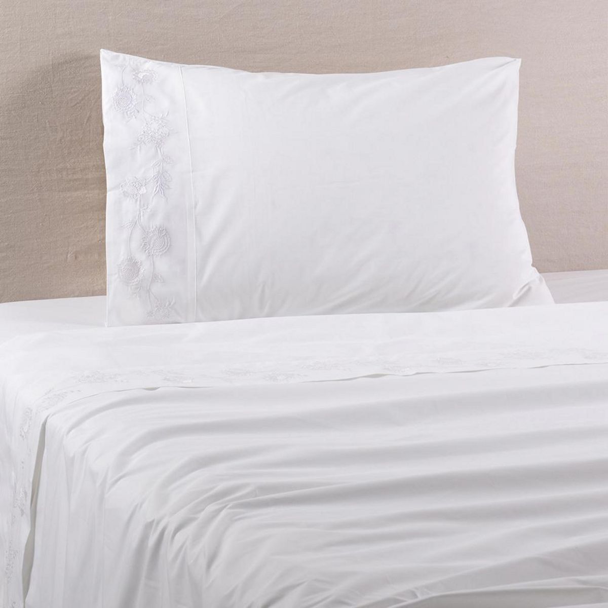 ALESSA - Sábana Flowers 1.5 plazas 200 Hilos Blanco