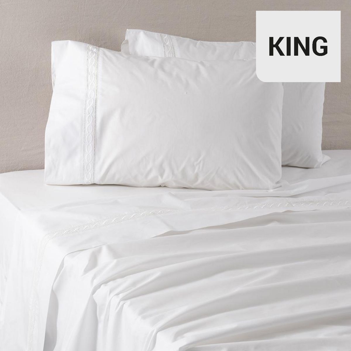 ALESSA - Sábana Cadena Poliéster Algodón 200 Hilos Blanco