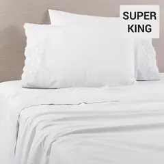 ALESSA - Sábana Bloom Super king 100% algodón 200 Hilos Blanco