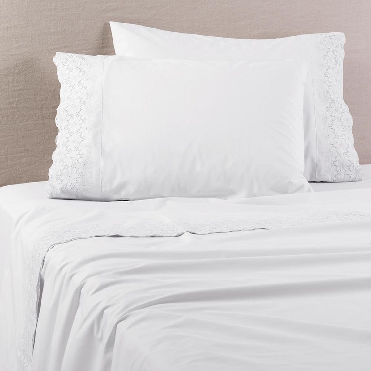 ALESSA - Sábana Bloom Super king 200 Hilos Blanco