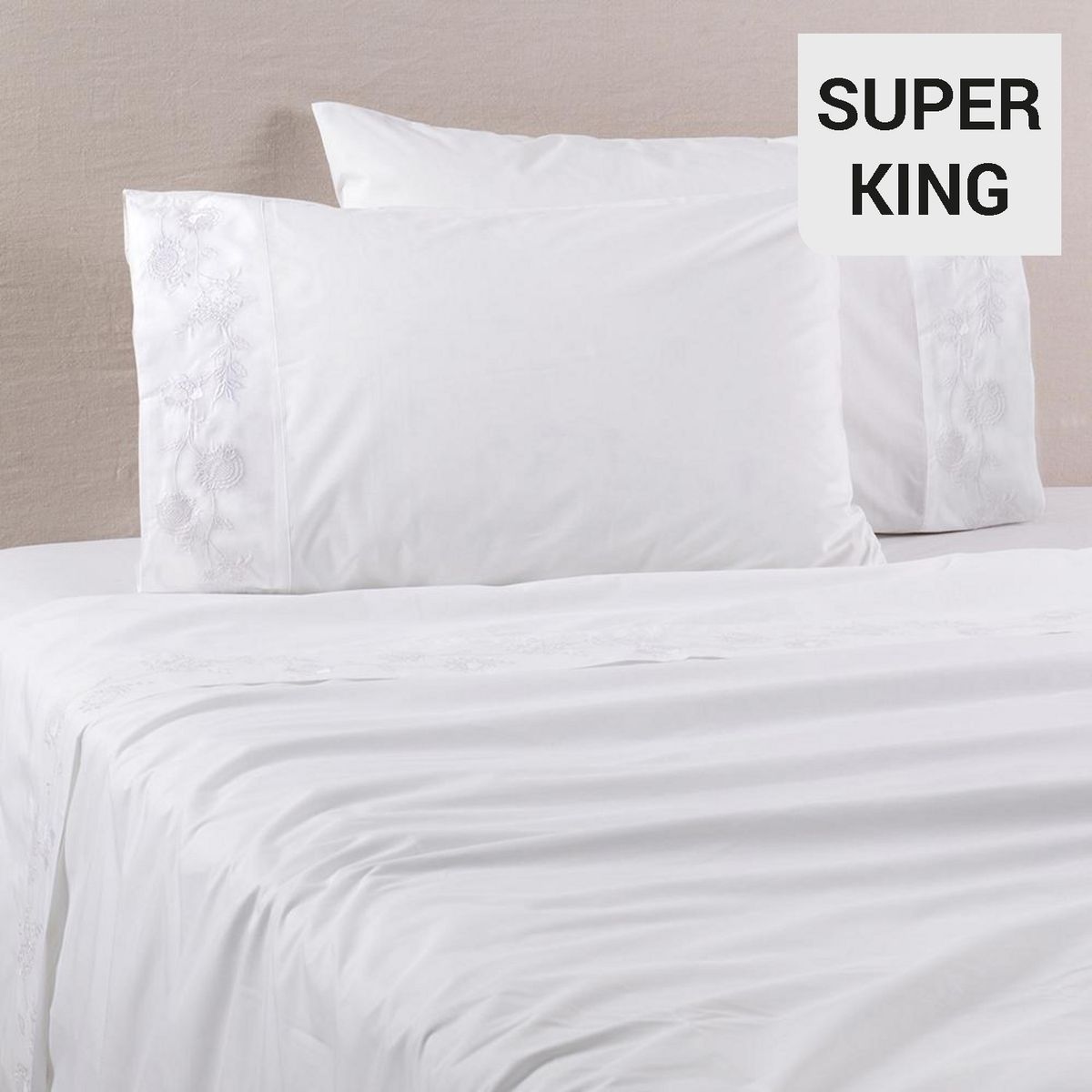 ALESSA - Sábana Flowers Super king 200 Hilos Blanco