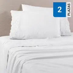 ALESSA - Sábana Bloom 2 plazas 100% algodón 200 Hilos Blanco