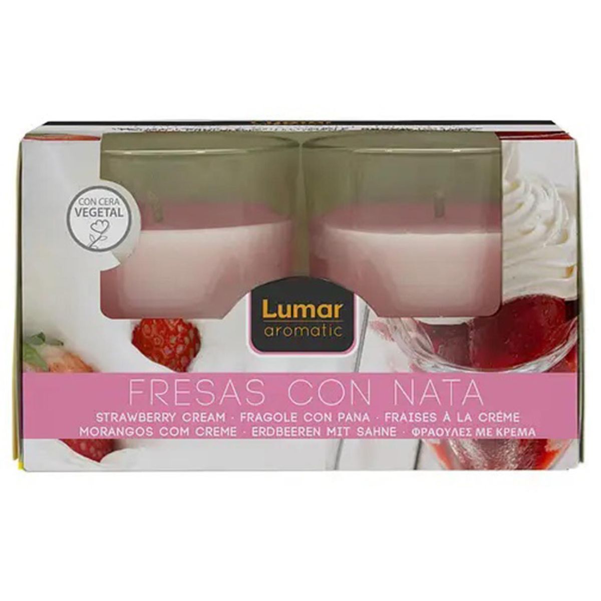 LUMAR - Velas Pack 2 Unidades 7 cm Aroma Fresas con Nata