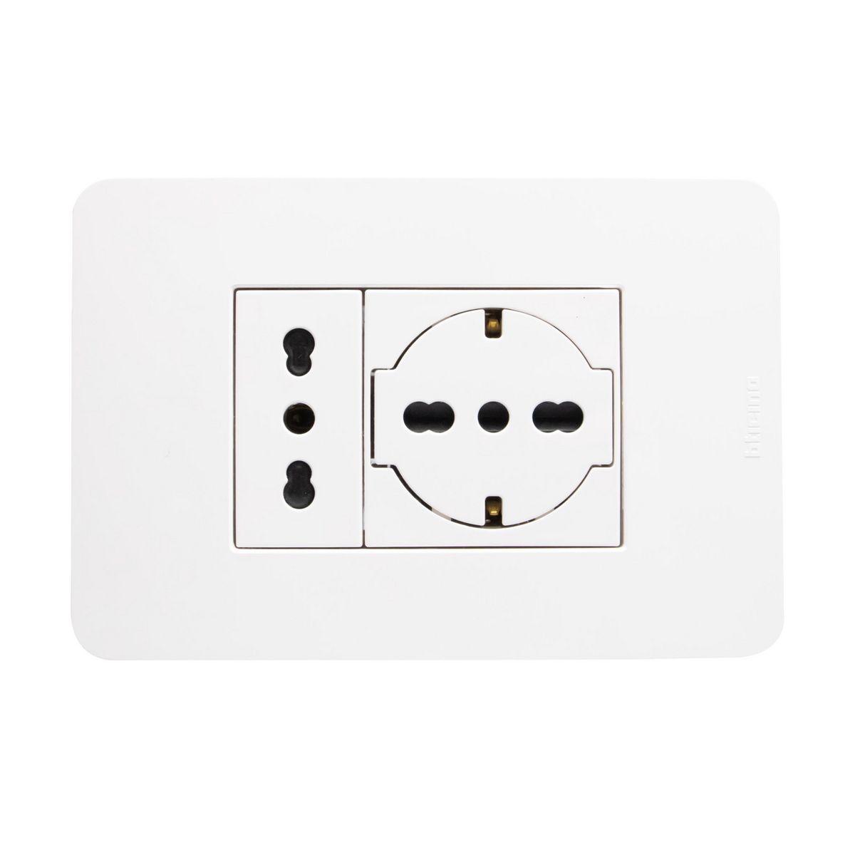 BTICINO - Toma simple 10/16a + schuko universal plano blanco Matix Go armado
