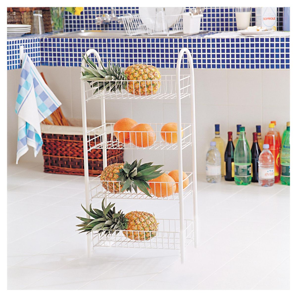 CASA BONITA - Carro verdulero 87x25,5x17 cm metal 4 canastos Blanco