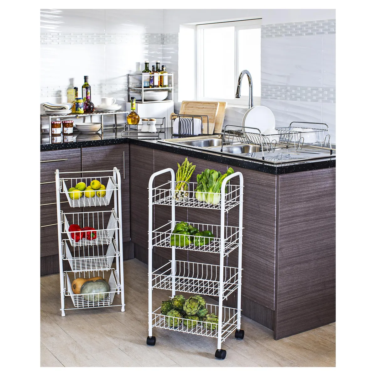 CASA BONITA - Carro verdulero metal 4 canastos Blanco