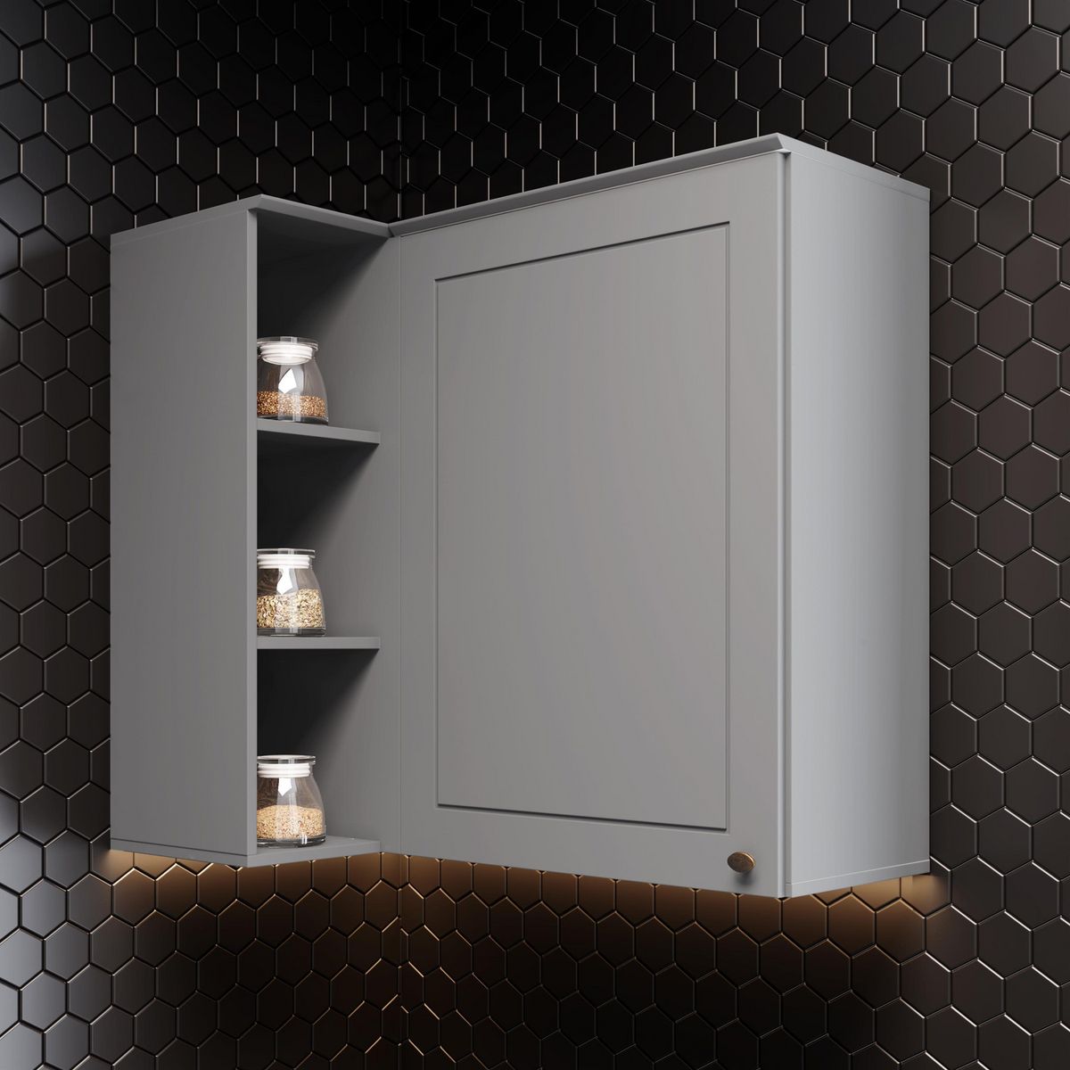 HOME MOBILI - Mueble Aéreo Esquinero Gris Americana