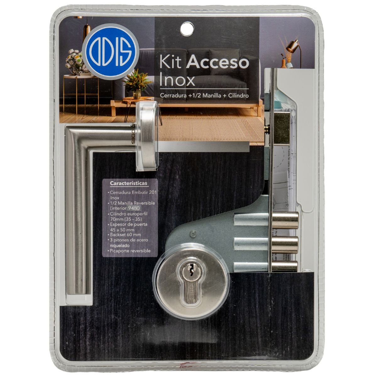 ODIS - Set Cerradura de Acceso Acceso Manilla Embutida Plata 