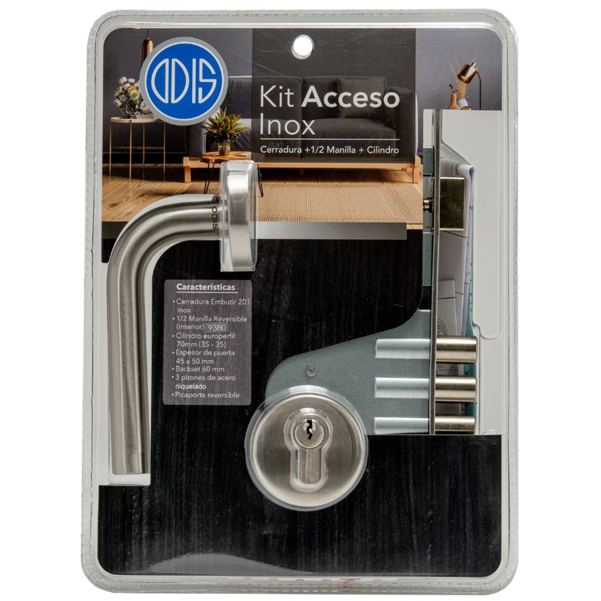 ODIS - Set Cerradura de Acceso Acceso Manilla Embutida Plata 