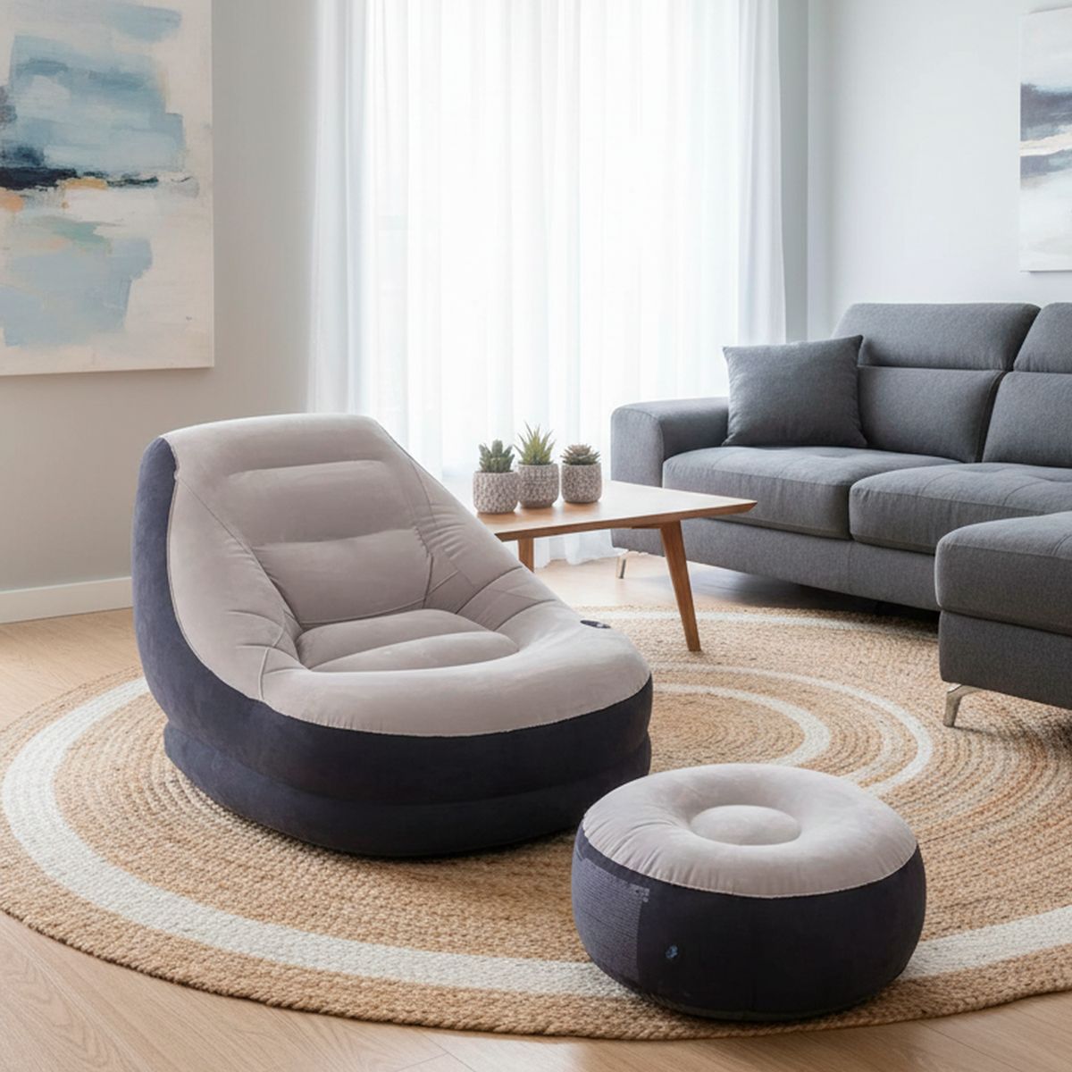 LIVE SPORT - Sillón Inflable Relax + Reposapiés 1 cuerpo Live Sport 76x99x130 cm Gris